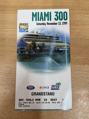 MIAMI 300 NASCAR (Bush Series) Ticket Nov. 13, 1999